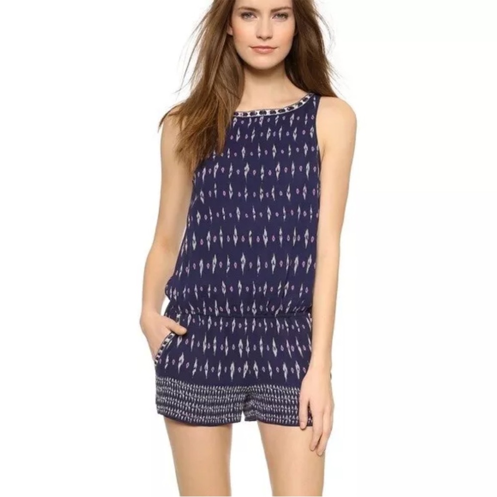 Joie Navy and White Printed Sleeveless Romper